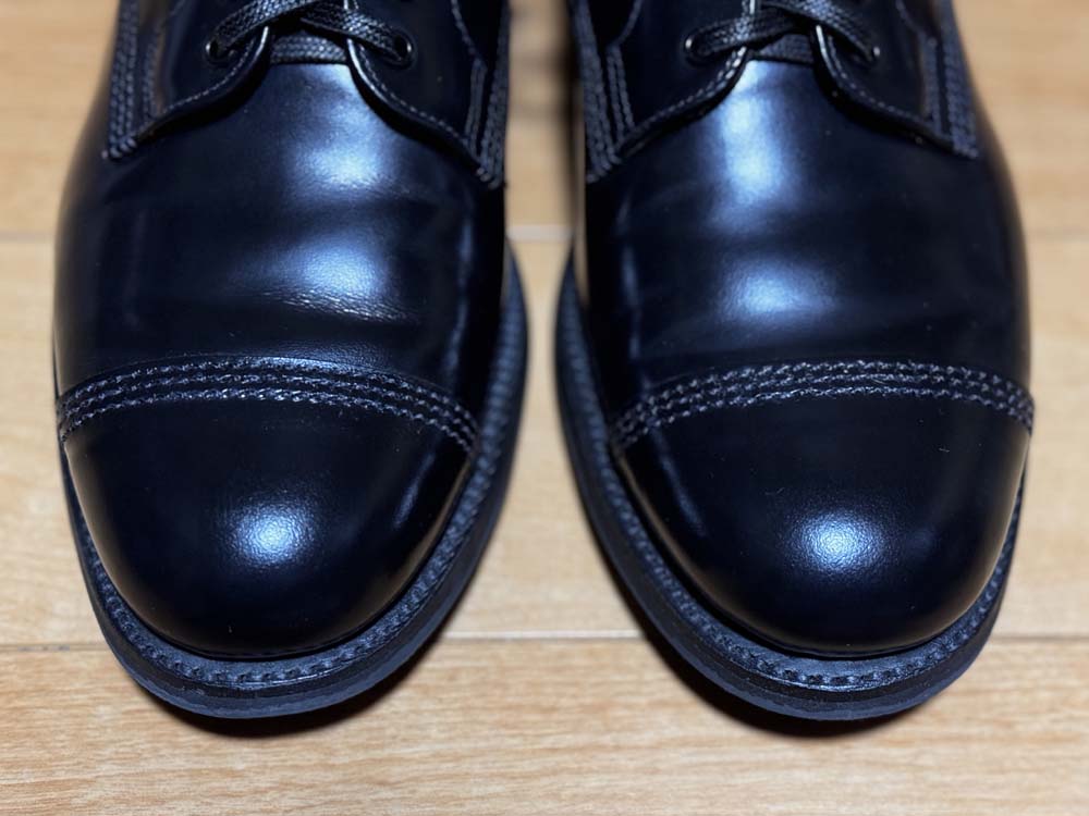 サンダース ミリタリーダービーのポリッシュドレザーの艶がわかるアッパー写真