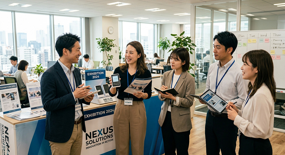 展示会本番を想定した接客ロールプレイングの様子
